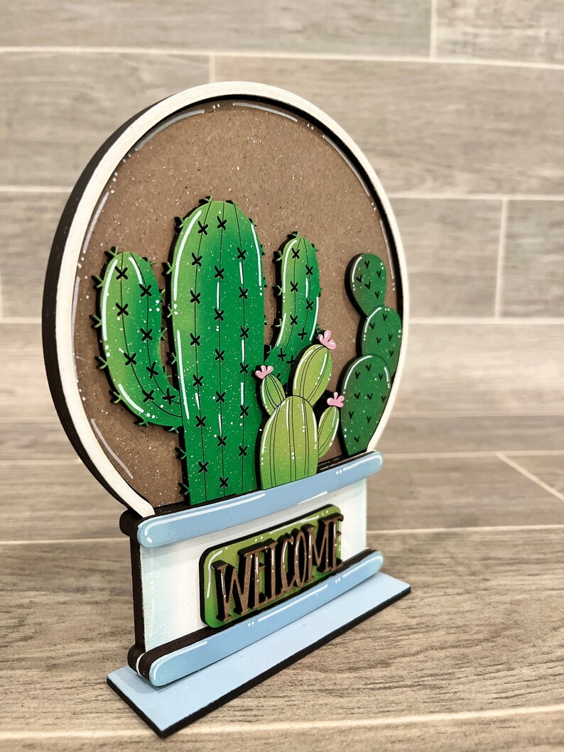 Cactus Snow Globe Interchangeable File SVG, Glowforge, Desert Tiered Tray LuckyHeartDesignsCo image 7