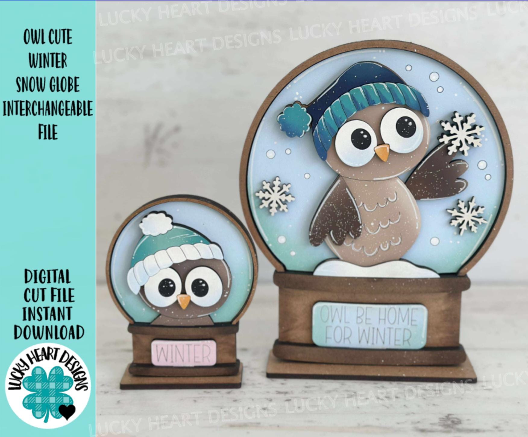 Owl Cute Winter Snow Globe Interchangeable File SVG, Glowforge, TINY, Snowmen, Frosty Snowflake, Sno