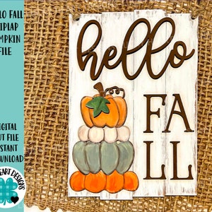 Hello Fall Shiplap Pumpkin Sign File SVG, Glowforge, LuckyHeartDesignsCO