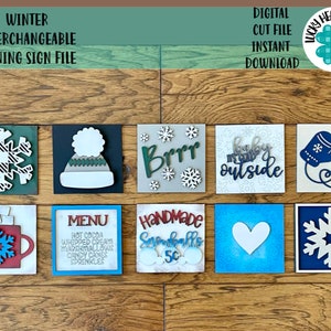 Winter austauschbare lehnende Zeichendatei SVG, abgestufte Tablett Glowforge, LuckyHeartDesignsCo