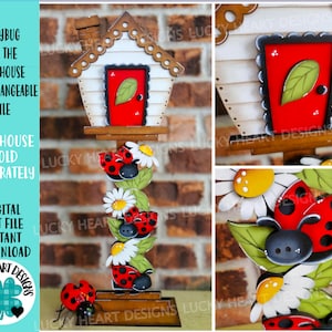 Coccinella per la casetta per uccelli intercambiabile File SVG, Glowforge, primavera, margherita, estate, stagionale, vacanza, casa degli uccelli, LuckyHeartDesignsCo