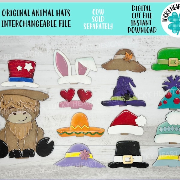 Original Animal Hats Interchangeable MINI File SVG, Seasonal sign, Holiday, Pet, Farm Tiered Tray Glowforge, LuckyHeartDesignsCo