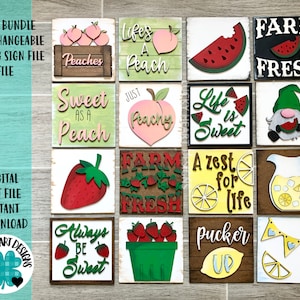 Fruitbundel Verwisselbaar Scheeftekenbestand SVG, Watermeloen Aardbei Citroen Perzik, LuckyHeartDesignsCo