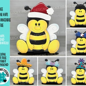 Cappelli animali ape intercambiabili MINI File SVG, segno pendente stagionale, vacanza, miele, Bumble, vassoio a più livelli Glowforge, LuckyHeartDesignsCo
