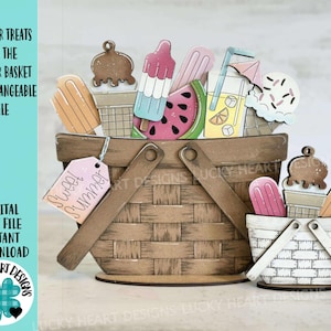 Delicias de verano para la cesta de flores (archivo intercambiable SVG, TINY, sandía, limonada, bandeja, helado, Glowforge, LuckyHeartDesignsCo)
