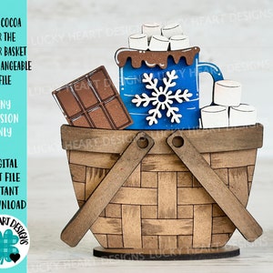 TINY Cocoa For The Flower Basket File intercambiabile SVG, (e originale) Cioccolato, Marshmallow, vassoio a più livelli, Glowforge, LuckyHeartDesignsCo