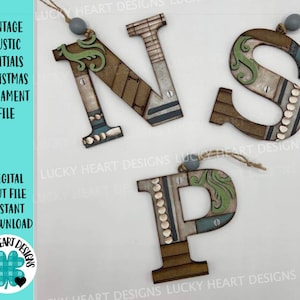 Vintage Rustic Initial Christmas Ornament File SVG, Glowforge, Wedding Gift Tag, Keychain Tag , LuckyHeartDesignsCo