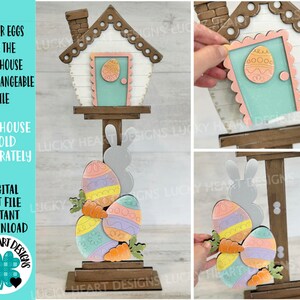 Pisanki dla Birdhouse Wymienny plik SVG, Wiosna, Króliczek Marchewka Sezonowy, Kształty Świąteczne, Glowforge, Laser, LuckyHeartDesignsCo