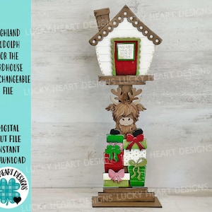 Highland Rudolph für das Vogelhaus austauschbare Datei SVG, Geschenke Rentier saisonal, Urlaub, Glowforge, Laser, LuckyHeartDesignsCo