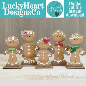Archivo SVG de familia de lazos de pan de jengibre de pie, abuela, hombre, hombres, mamá, papá, niños, Navidad, personalizado, Glowforge, LuckyHeartDesignsCo