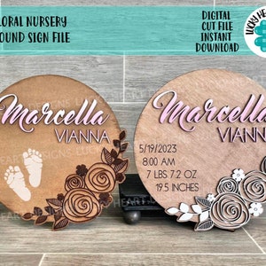 Floral Nursery Round Sign File SVG, Glowforge Laser, Flower Sign, LuckyHeartDesignsCo