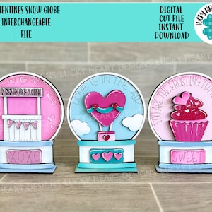Valentines Snow Globe Interchangeable File SVG, Glowforge, Kissing Booth, Cupcake, Hot Air Balloon,  Tiered Tray LuckyHeartDesignsCo