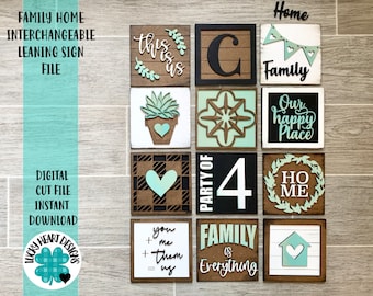 Family Home Leaning Sign File SVG, Glowforge Tiered Tray, LuckyHeartDesignsCo