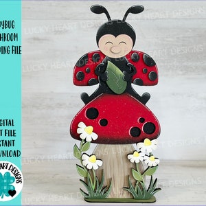 File in piedi di funghi coccinella SVG, Glowforge, Margherita, Fiore, Primavera, Farfalla, Vassoio a più livelli floreale LuckyHeartDesignsCo