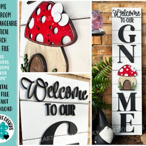 Gnome Mushroom Interchangeable Vertical Porch File SVG, Glowforge, LuckyHeartDesignsCo