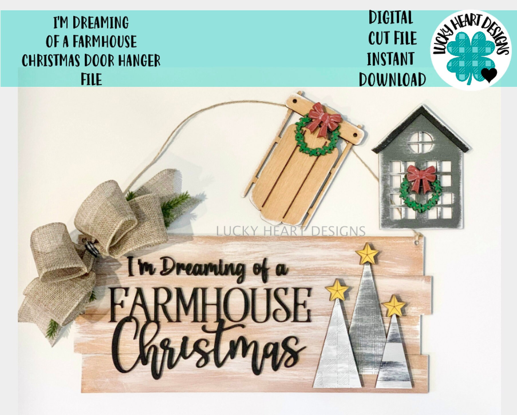 I'm Dreaming of a Farmhouse Christmas Door Hanger File SVG, Holid…