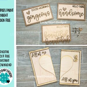 Parejas pintan letreros nocturnos DIY File SVG, Glowforge Hola Precioso, Amor, LuckyHeartDesignsCo