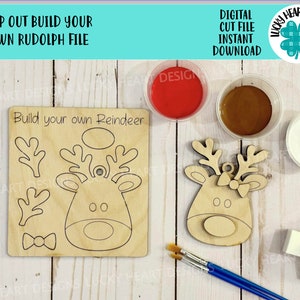 Pop Out Costruisci il tuo file Rudolph Craft Kit SVG, Renna, Natale, Artigianato per bambini, Glowforge, LuckyHeartDesignsCo