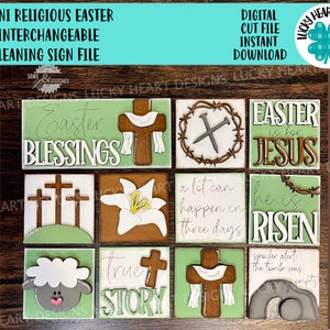 Fichier de signe penché interchangeable Pâques religieux MINI SVG, Jésus, tombeau, lapin, agneau, plateau à plusieurs niveaux Glowforge, LuckyHeartDesignsCo