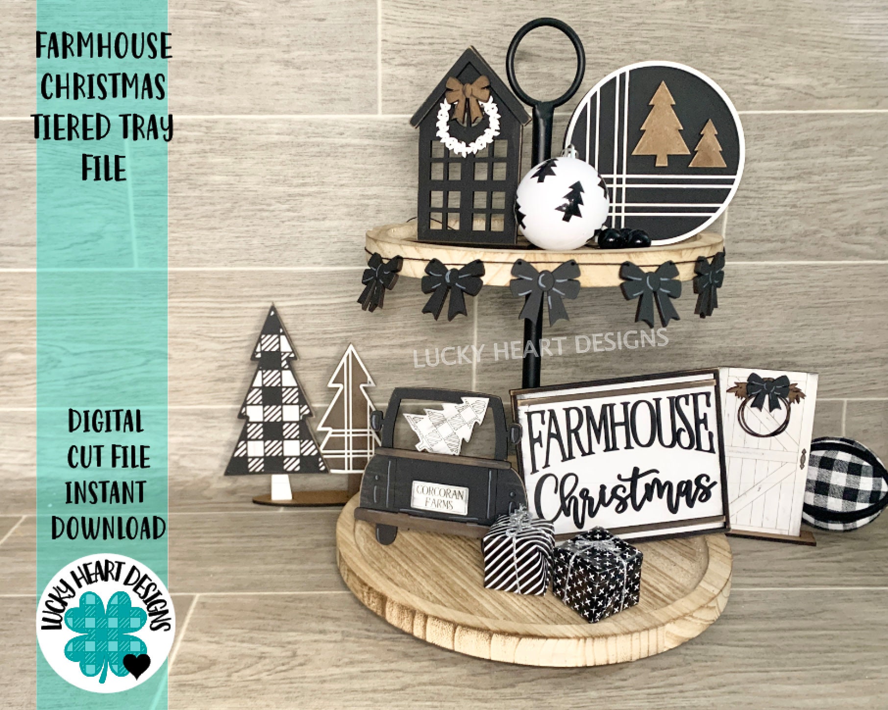 Farmhouse Christmas Tiered Tray File SVG, Holiday Truck Tier Tray Glo…
