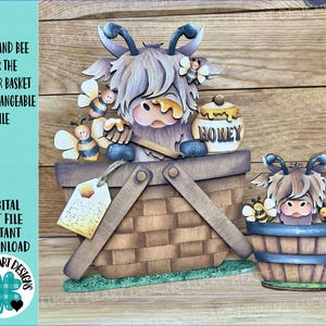 Highland Bees For The Flower Basket Verwisselbaar bestand SVG, KLEIN, koe, honing, boerderij, zomer, gelaagde lade, Glowforge, LuckyHeartDesignsCo