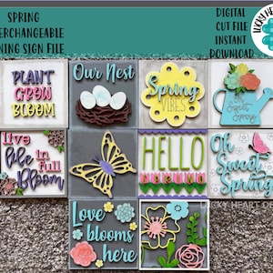 Spring Interchangeable Leaning Sign File SVG, Glowforge Tiered Tray, LuckyHeartDesignsCo
