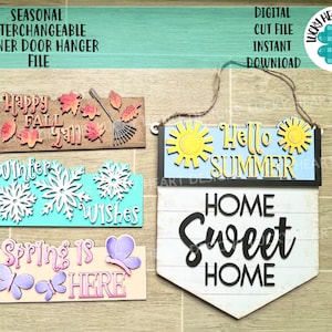 Seasonal Interchangeable Banner Door Hanger File SVG, Glowforge, LuckyHeartDesignsCo