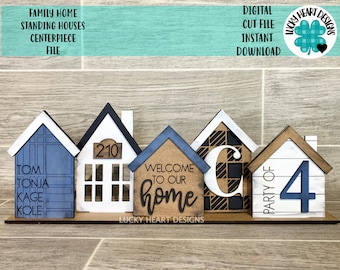 Family Home Standing Houses Centerpiece File SVG, Mantle Decor Glowforge, LuckyHeartDesignsCo