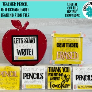Lápis de professor Sinal inclinado intercambiável Arquivo SVG, Glowforge School, Apple, Bee, School Gift, LuckyHeartDesignsCo