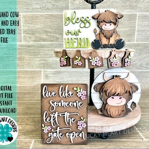 Highland Cow Quick and Easy Tiered Tray File SVG, Glowforge Tier Tray Farmhouse Decor, LuckyHeartDesignsCo