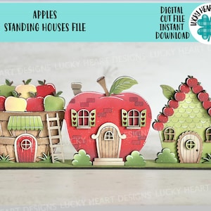 Appels staande huizen bestand SVG, Glowforge, zomer, herfst, school, leraar, plukken, lente, fruit, LuckyHeartDesignsCo