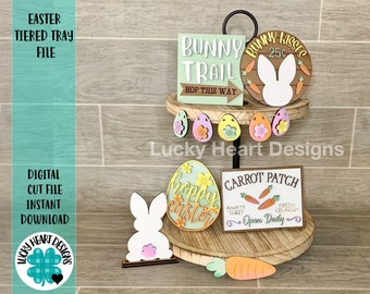 Easter Tiered Tray File SVG, Bunny Tier Tray Glowforge, Lucky Heart Designs