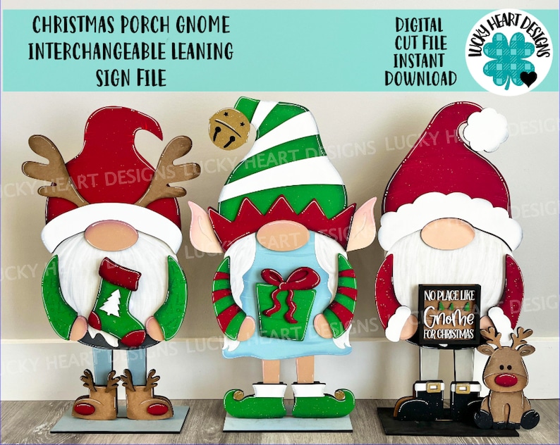 Christmas Tall Porch Gnome Interchangeable Leaning Sign Gnome File SVG ...