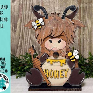 Arquivo Highland BEE SVG, Mel, Abelhão, Fazenda, Vaca, Colmeia, Bandeja em Camadas Glowforge, LuckyHeartDesignsCo