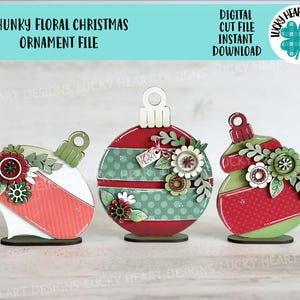 Chunky bloemen kerstornamenten bestand SVG, bloem, vakantiedecor Glowforge, LuckyHeartDesignsCo