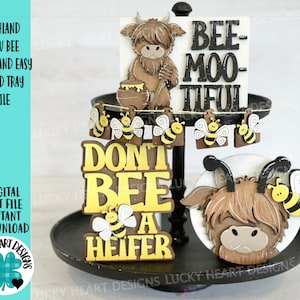 Highland Cow Bee Honey Quick and Easy Tiered Tray File SVG, Glowforge, Farm Bumble, Lucky Heart Designs