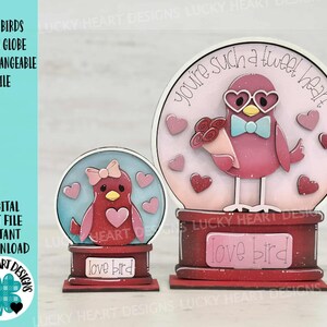 Boule à neige Love Birds Fichier interchangeable SVG, Minuscule, Saint-Valentin, Glowforge, amour, coeur, plateau à plusieurs niveaux LuckyHeartDesignsCo