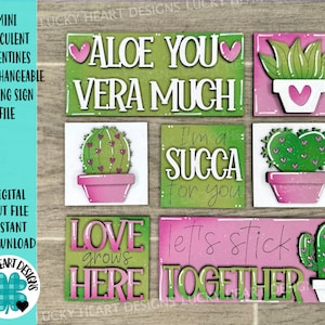 MINI Suculento San Valentín Archivo de signo inclinado intercambiable SVG, Plantas, Cactus, Amor, Bandeja escalonada Glowforge, LuckyHeartDesignsCo