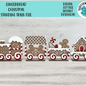 Archivo SVG de tren navideño de jengibre, Papá Noel, Rudolph, vacaciones, Glowforge, LuckyHeartDesignsCo