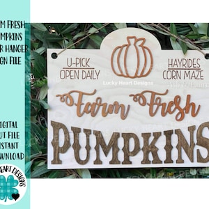 Farm Fresh Pumpkins Door Hanger File SVG, Fall Sign, Glowforge Laser, LuckyHeartDesignsCo