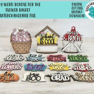 KLEINE woordbundel bloemenmand verwisselbaar bestand SVG, seizoensgebonden, vakantie, lente, zomer, herfst gelaagde lade, Glowforge, LuckyHeartDesignsCo