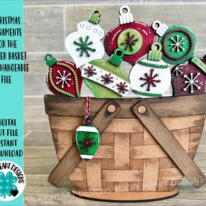 Ornement de Noël pour le fichier interchangeable de panier de fleurs SVG, vacances, plateau à plusieurs niveaux de Noël, Glowforge, LuckyHeartDesignsCo