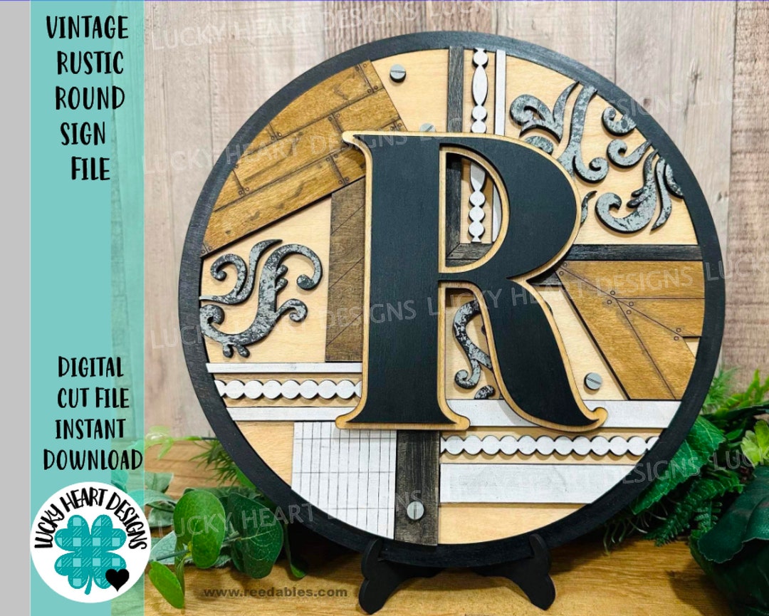 Vintage Rustic Round File SVG, Glowforge Farmhouse, Luckyheartdesignsco ...