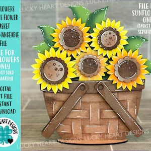 Tournesols pour le panier de fleurs fichier interchangeable SVG, fleur, floral, été, automne plateau à plusieurs niveaux, Glowforge, LuckyHeartDesignsCo