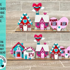 Amore San Valentino Case in piedi File SVG, Decorazione vassoio a più livelli, Glowforge, LuckyHeartDesignsCo