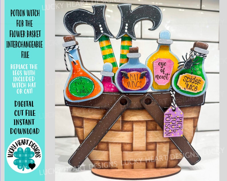 Potion Witch For The Flower Basket Interchangeable File SVG, Halloween, Fall Tiered Tray, Glowforge, LuckyHeartDesignsCo image 1