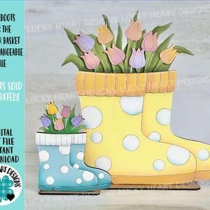 Regenlaarzen voor de bloemenmand verwisselbaar (origineel en KLEIN) bestand SVG, bloemen, seizoensgebonden, feestdagen, Glowforge, LuckyHeartDesignsCo