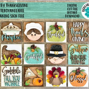 Turkey Thanksgiving Interchangeable Leaning Sign File SVG, Glowforge, Pumpkin Fall, LuckyHeartDesignsCo