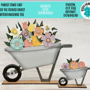 Kruiwagen voor de bloemenmand verwisselbaar (origineel en klein) bestand SVG, vaas, bloem, gelaagde lade, Glowforge, LuckyHeartDesignsCo