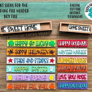 Segni anteriori per file in piedi file intercambiabili Box File SVG, Glowforge, LuckyHeartDesignsCo